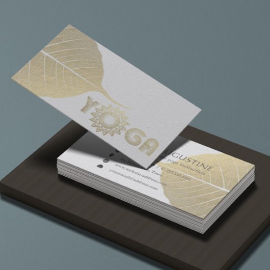 Carte De Visite Médiation Yoga Blanc & Or Mandala Bodhi Leaf