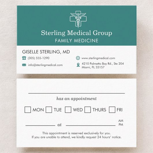 Carte De Visite Medical Doctor Office Appointment 