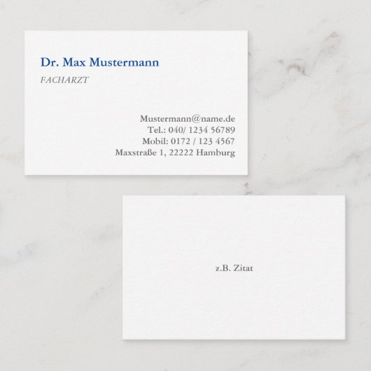 Carte de visite médicale (Devant / Derrière)