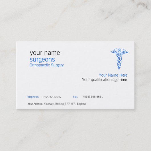 Carte de visite Médicale - bilatéral simple (Devant)