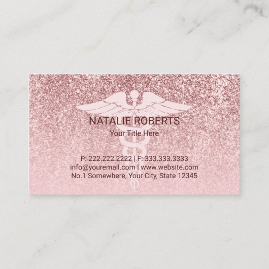 Carte De Visite Médicale Care Modern Rose Gold Parties scintillant (Dos)