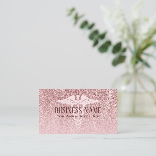 Carte De Visite Médicale Care Modern Rose Gold Parties scintillant (Debout devant)