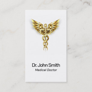 Carte De Visite Médicale Elegant Gold Caduceus Wings Classy