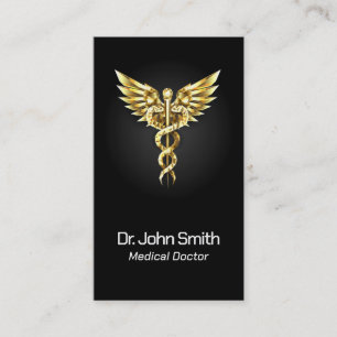 Carte De Visite Médicale Elegant Gold Caduceus Wings Classy