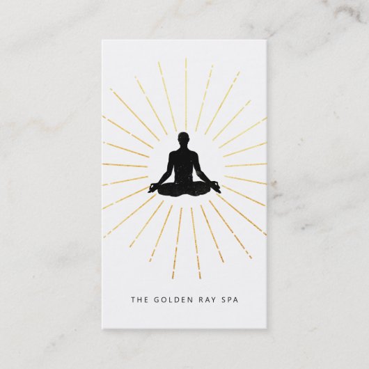 Carte De Visite *~* Méditation Gold Sun Rays Man Yoga Pose (Devant)