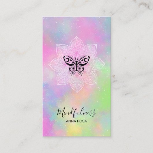 Carte De Visite *~* Méditation Mindfulness Mandala Butterfly Yoga (Devant)