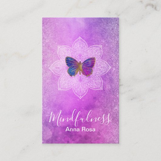 Carte De Visite ** Méditation Mindfulness Yoga Mandala Papillon (Devant)