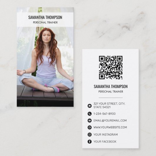 Carte De Visite Méditation moderne Wellness Fitness Photo QR Code (Devant / Derrière)