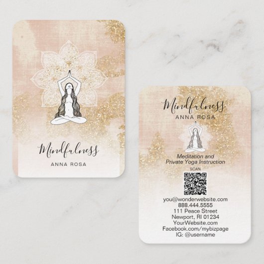 Carte De Visite *~* Méditation Reiki Femme rose QR Mandala déesse (Devant / Derrière)
