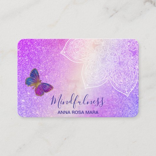 Carte De Visite *~* Méditation Reiki Yoga. Mandala papillon  (Devant)