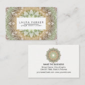 Carte De Visite Méditation verte de yoga de mandala de Lotus (Devant / Derrière)