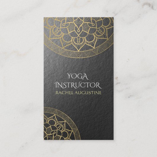 Carte De Visite Méditation Yoga Instructeur Chic Black Gold Mandal (Devant)