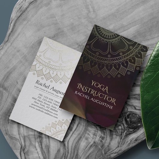 Carte De Visite Méditation Yoga Instructeur Chic Black Gold Mandal