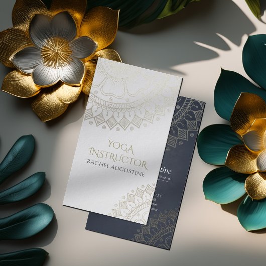 Carte De Visite Méditation Yoga Instructeur Chic White Gold Mandal