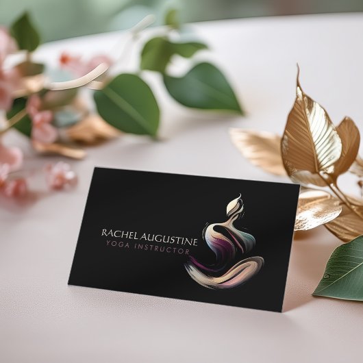 Carte De Visite Méditation Yoga Instructeur Lotus Pose Brush Strok