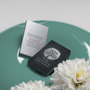 Carte De Visite Méditation Yoga Instructeur Reiki Arbre Noir Argen