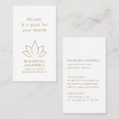 Carte De Visite Méditation Yoga Professeur Lotus Logo Or sur Blanc (Devant / Derrière)