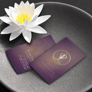 Carte De Visite Méditation Yoga Purple & Or Pose ZEN & OM Symbole