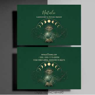 Carte De Visite Médium Psychique Clairvoyant Œil Lune Vert