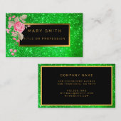 Carte De Visite Meilleure Parties scintillant d'or verte populaire (Devant / Derrière)