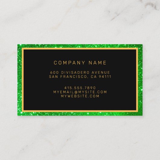 Carte De Visite Meilleure Parties scintillant d'or verte populaire (Dos)