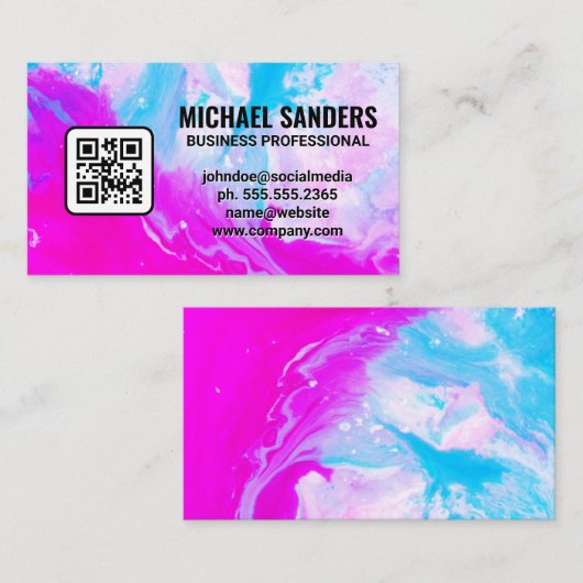Carte De Visite Mélange de peinture artistique | Code QR (Devant / Derrière)