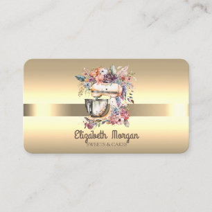Carte De Visite Mélange Floral Professionnel Élégant Rayure Or