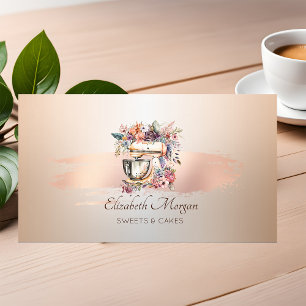 Carte De Visite Mélange Floral Rose Gold Pinceau Fait Maison