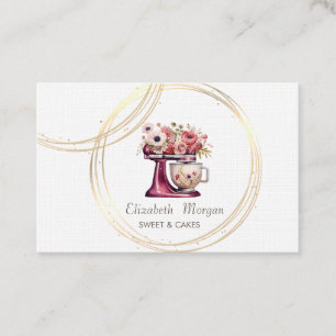 Carte De Visite Mélangeur à gâteau rouge floral Cercles profession