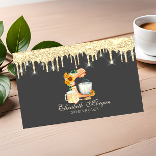 Carte De Visite Mélangeur aquarelle Bakery Gold Drips