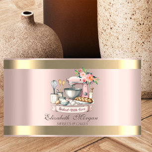 Carte De Visite Mélangeur de boulangerie à fleurs de rose en or ra