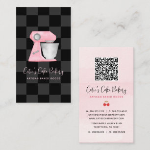 Carte De Visite Mélangeur de boulangerie Code QR à carreaux rose b