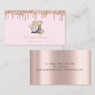 Carte De Visite Mélangeur de boulangerie Fleurs Rose Gold Drips