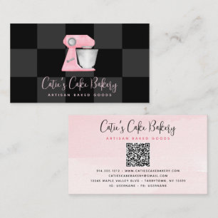 Carte De Visite Mélangeur de boulangerie rose blush Code QR Damier