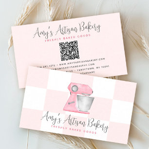 Carte De Visite Mélangeur de boulangerie rose Blush Code QR Motif 
