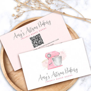 Carte De Visite Mélangeur de boulangerie rose Blush Code QR Pâtiss