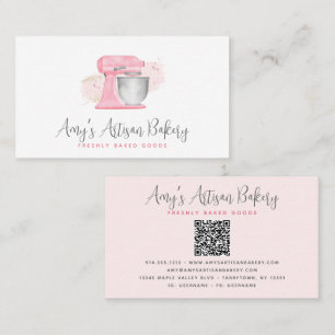 Carte De Visite Mélangeur de cuisine code QR rose pastel Chef pâti