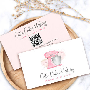 Carte De Visite Mélangeur de cuisine code QR rose pastel Chef pâti