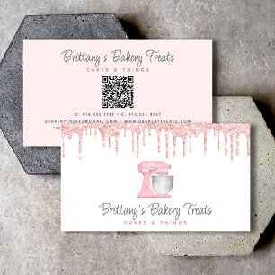 Carte De Visite Mélangeur de cuisine rose poudré avec code QR de b