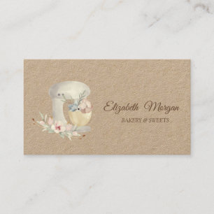 Carte De Visite Mélangeur de gâteau à l'aquarelle Fleurs Boulanger