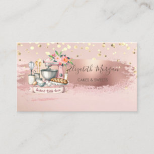 Carte De Visite Mélangeur de gâteau Fleur, Confettis dorés, Coup d