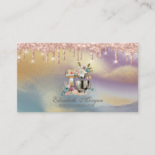 Carte De Visite Mélangeur de gâteaux Fleurs en Rose Gold Holograph