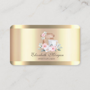 Carte De Visite Mélangeur élégant Fleur Rayure Or Or Boulangerie