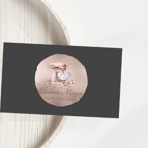 Carte De Visite Mélangeur Fleurs Cœurs Rose Gold Cercle Gris Boula