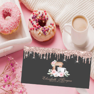 Carte De Visite Mélangeur Fleurs Rose Gold Drips Boulangerie Entre