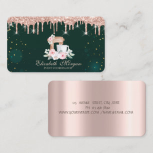 Carte De Visite Mélangeur Fleurs Rose Gold Drips Vert 