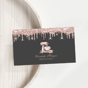 Carte De Visite Mélangeur Flower Hearts Rose Gold Drips Boulangeri