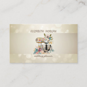 Carte De Visite Mélangeur Rétro Élégant Bokeh, Rayure, Floral