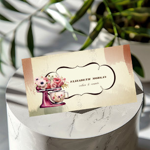 Carte De Visite Mélangeur rétro rouge floral de pâtisserie de boul