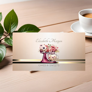 Carte De Visite Mélangeur rouge élégant moderne Fleurs de boulange